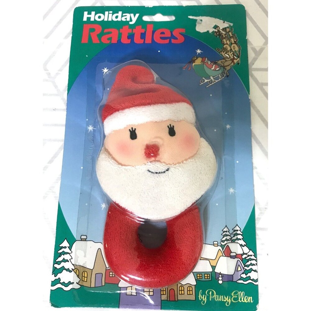 Vintage‎ 1993 Pansy Ellen Christmas Santa Terry Cloth Clown Baby Rattle r
